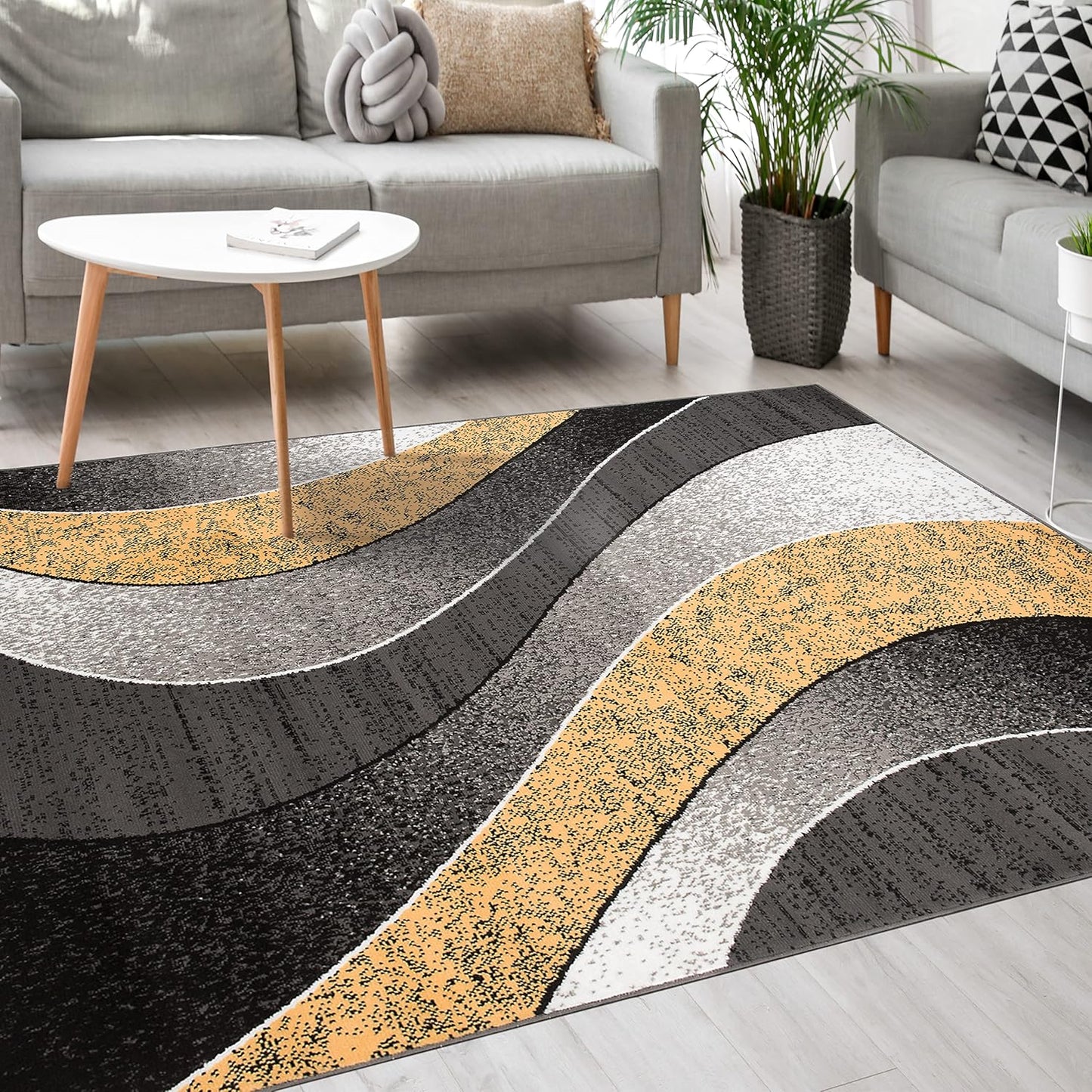Mazovia Modern Rug, Short Pile, Oeko-Tex Rug for Living Room, Bedroom, Dining Room, Robust and Easy to Clean, Low Pile Height, Grey Yellow, 120 x 170 cm