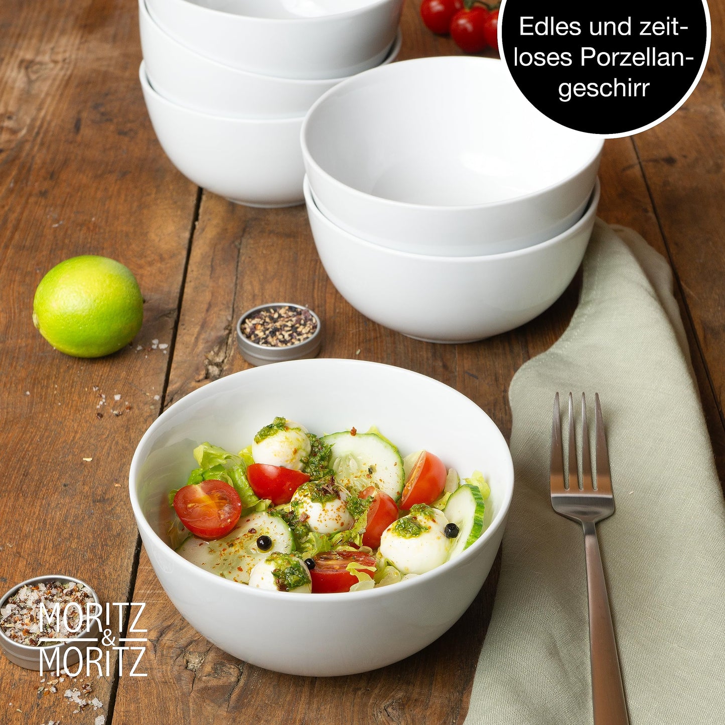 Moritz & Moritz BASIC Kaffeetassen Set 6-teilig - ca. 300ml aus hochwertigem Porzellan in klassischem Weiß - Perfekt für Kaffee, Tee, heiße Schokolade, Cappuccino