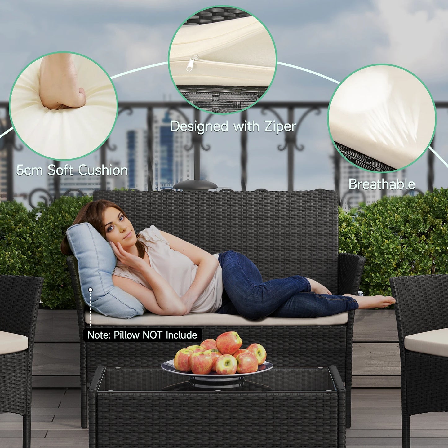 Bigzzia Outdoor furniture Set Home 4PCs Patio Rattan furniture sofa Weaving Wicker Corner Sofa Couch Patio Furnitures Garden