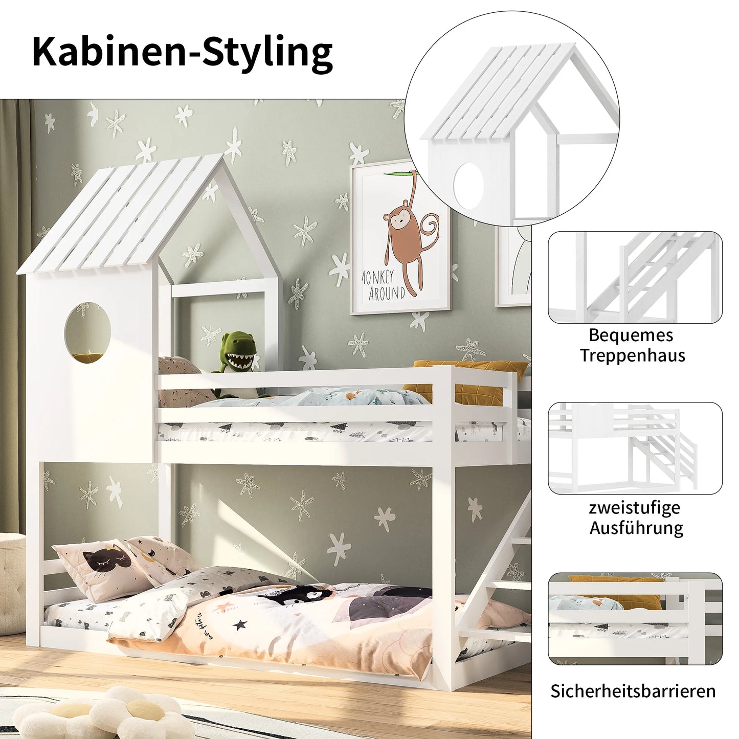 Rosahqnda children's bunk bed 90x200 cm with crash protection and slatted frame