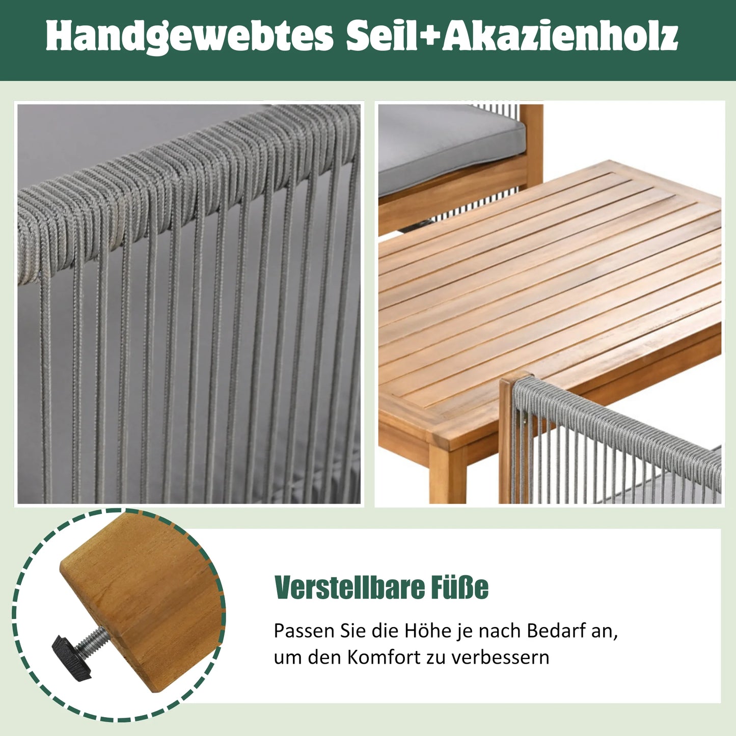 Merax Louneset garden furniture with Cushion Double Sofa 2 armchair table Outdoor table in Acacia Rattan Look Outdoor