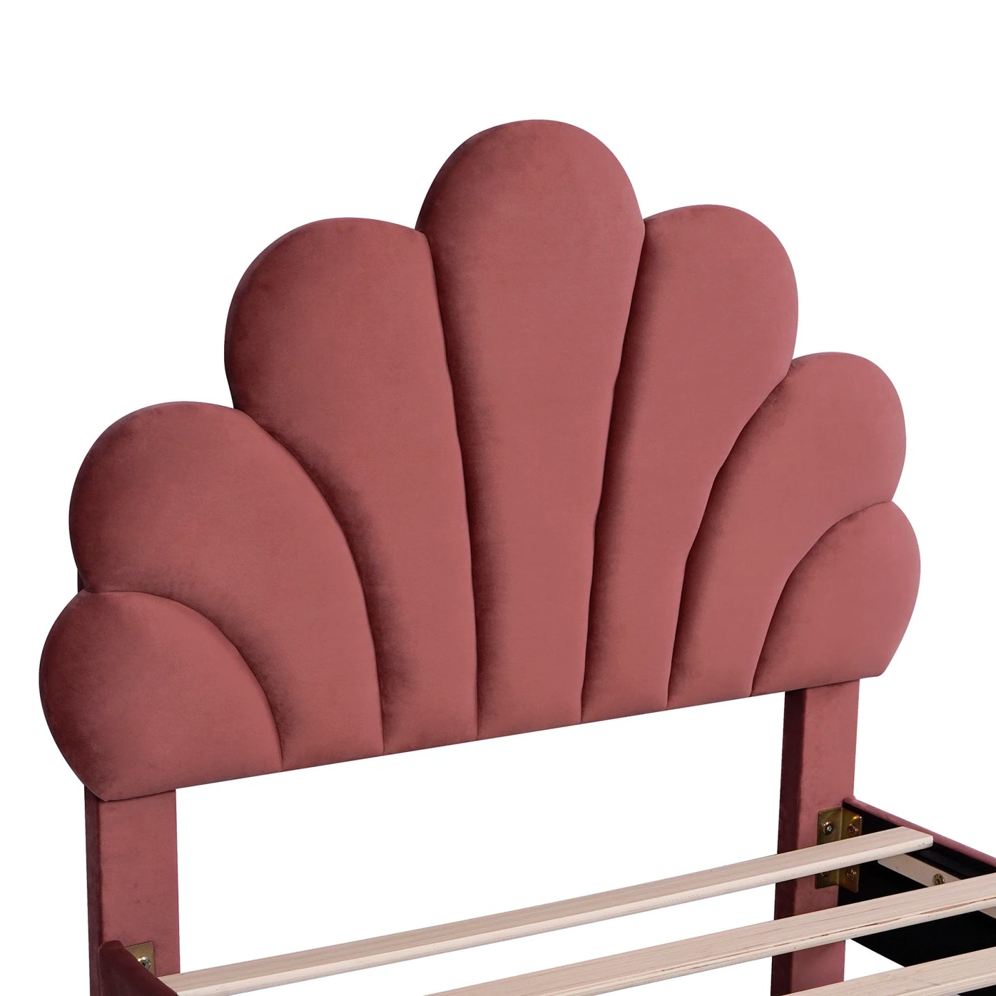 Rosahqnda Children bed Single bed Upholstery bed 90x200cm Floral Headboard and Slatted Slatt Fabric girls bed Without Mattress
