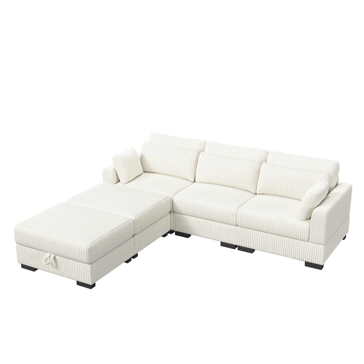 Rosahqnda Convertible Sectional Sofa,Freestanding double single Sofa,footrest with Storage ,Upholstery Set,Corduroy,Beige/Gray