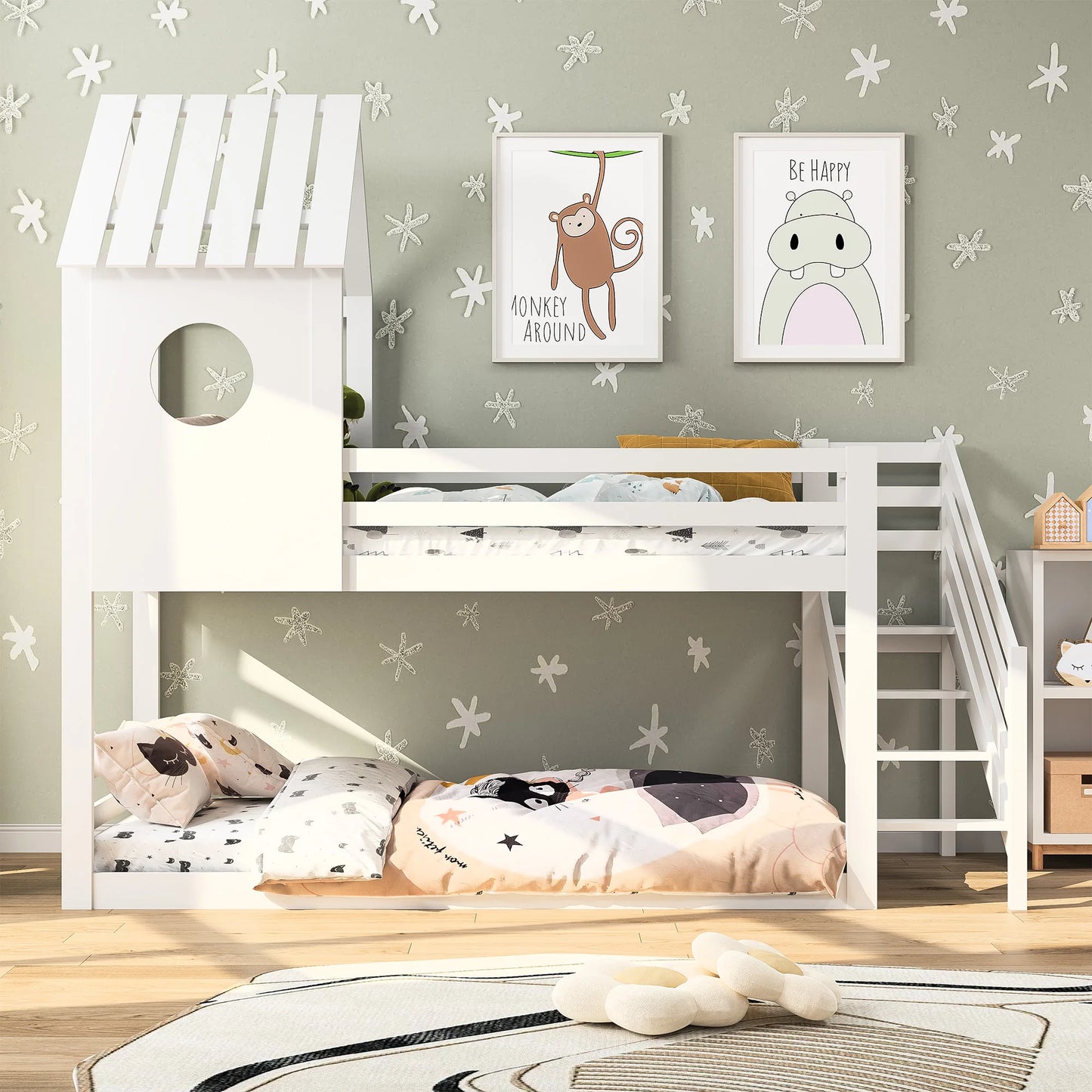 Rosahqnda children's bunk bed 90x200 cm with crash protection and slatted frame