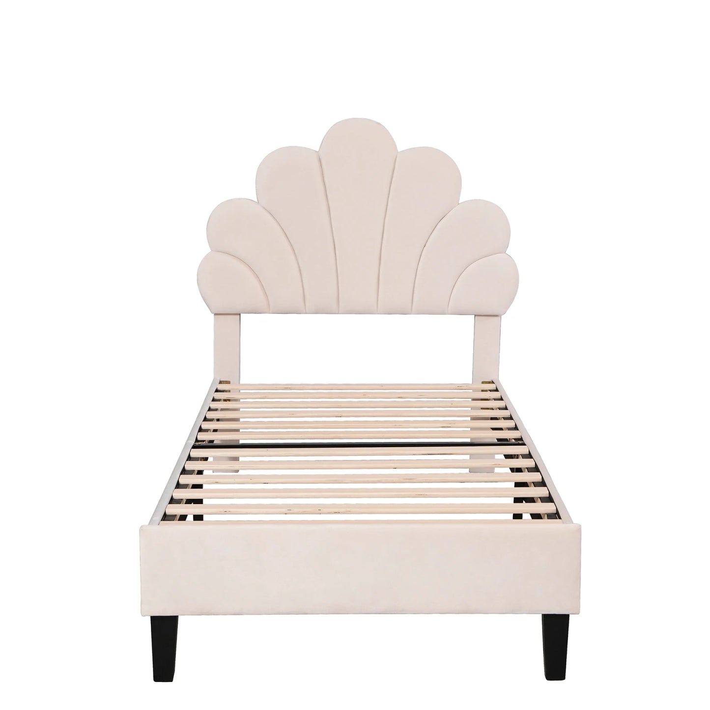 Rosahqnda Children bed Single bed Upholstery bed 90x200cm Floral Headboard and Slatted Slatt Fabric girls bed Without Mattress