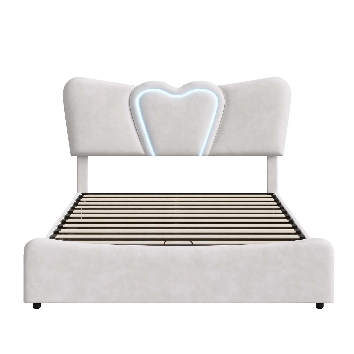 Rosahqnda Double Bed 140-160*200cm,Upholstered Storage Bed,hydraulic Functional bed with LED,youth bed,Adult Bed,velvet,Beige