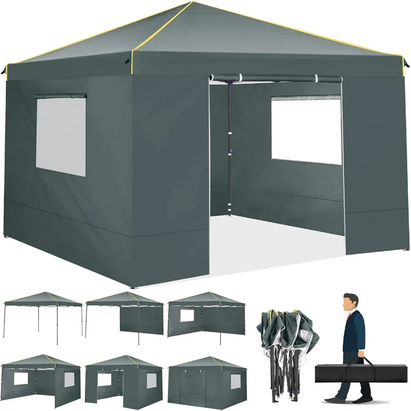 3x3m Folding Gazebo Waterproof Gazebo Party Tent With 4 Side Wall Pop Up Garden Awning Anti-UV For Outdoor Garden Courtyard Tent