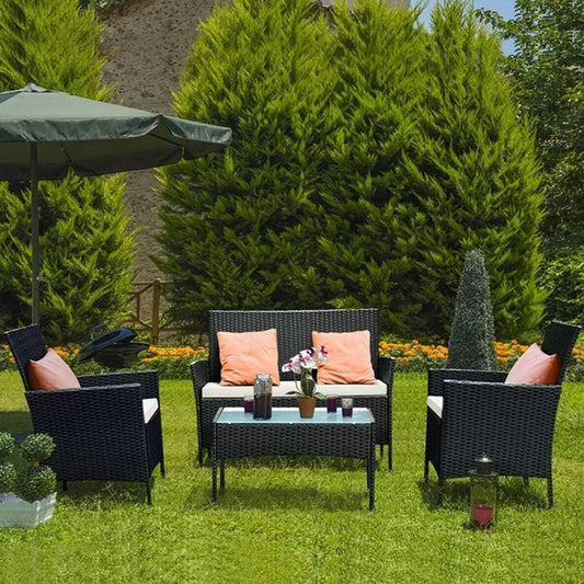 Bigzzia Outdoor furniture Set Home 4PCs Patio Rattan furniture sofa Weaving Wicker Corner Sofa Couch Patio Furnitures Garden