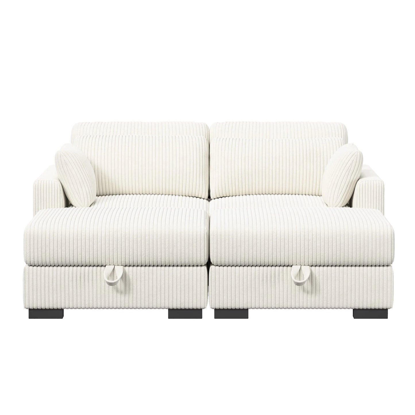 Rosahqnda Convertible Sectional Sofa,Freestanding double single Sofa,footrest with Storage ,Upholstery Set,Corduroy,Beige/Gray