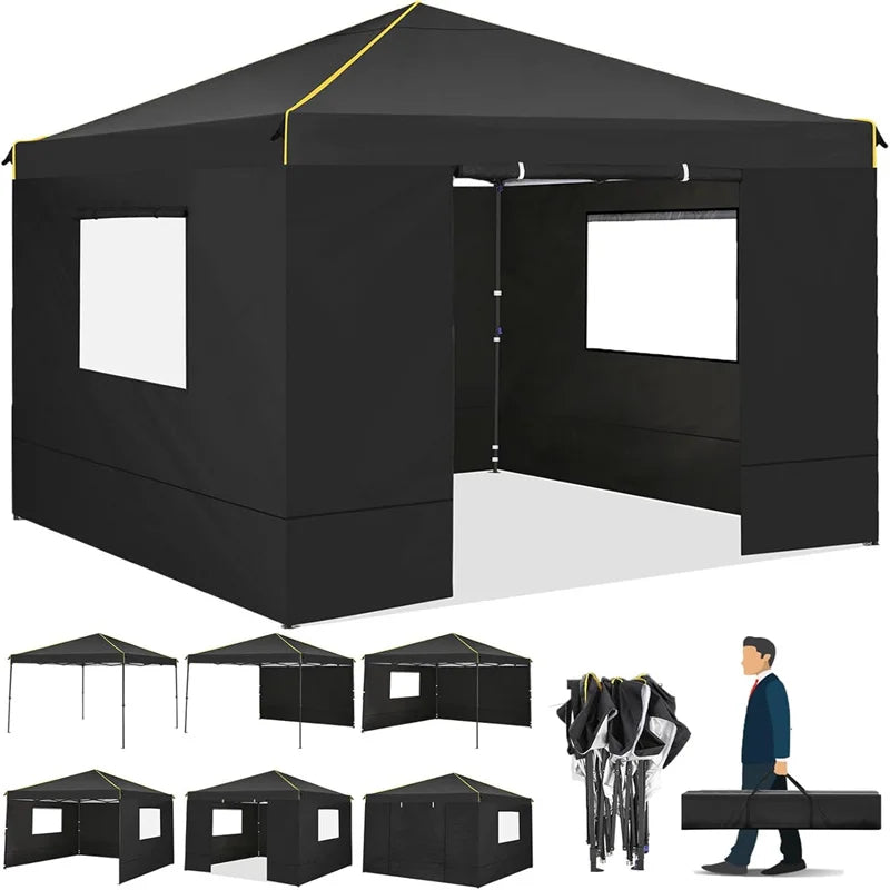 3x3m Folding Gazebo Waterproof Gazebo Party Tent With 4 Side Wall Pop Up Garden Awning Anti-UV For Outdoor Garden Courtyard Tent