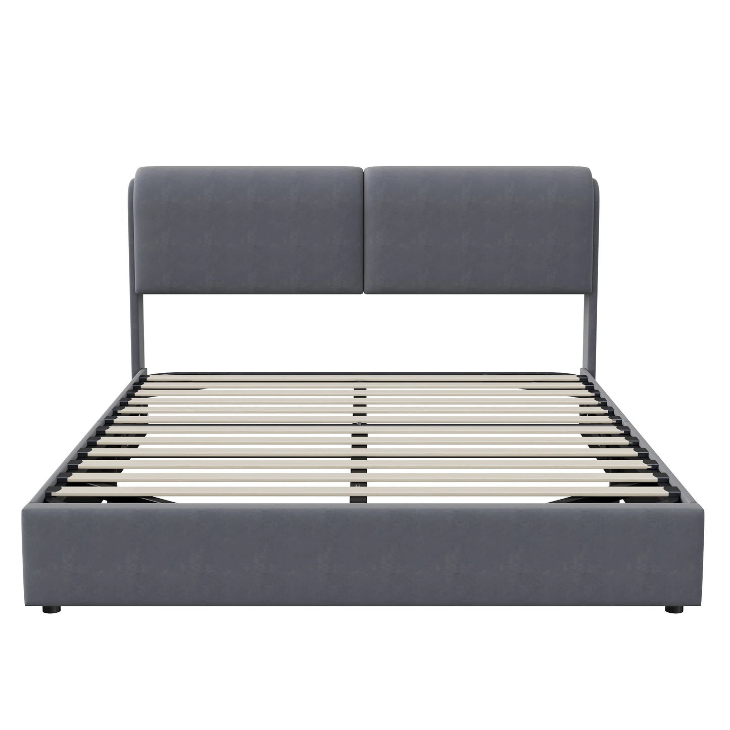 Comanlai Upholstered Bed,160 x 200cm,with Slatted Frame and Storage Space,LED Hydraulic Storage Bed,Without Mattress,Velvet,Grey