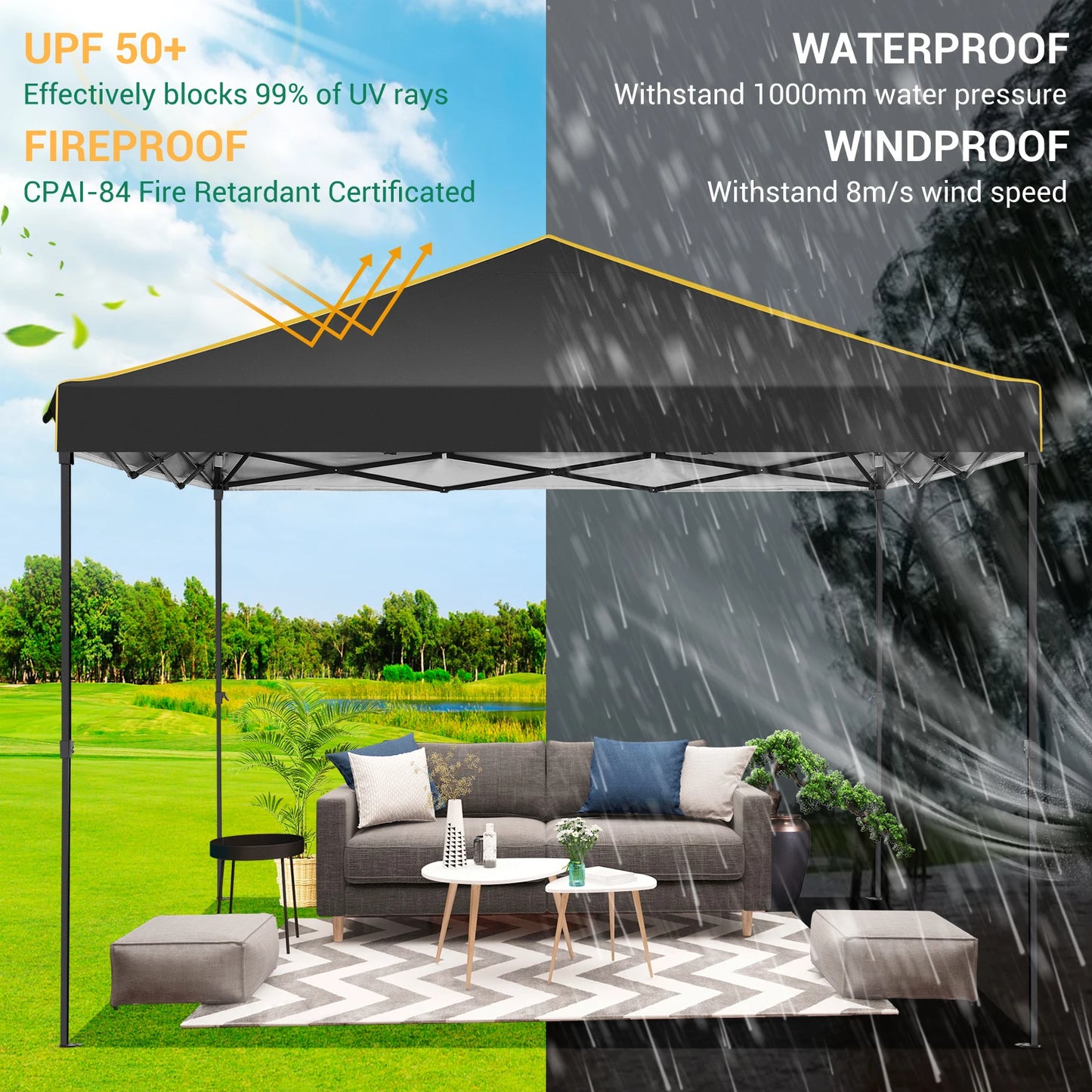 3x3m Folding Gazebo Waterproof Gazebo Party Tent With 4 Side Wall Pop Up Garden Awning Anti-UV For Outdoor Garden Courtyard Tent