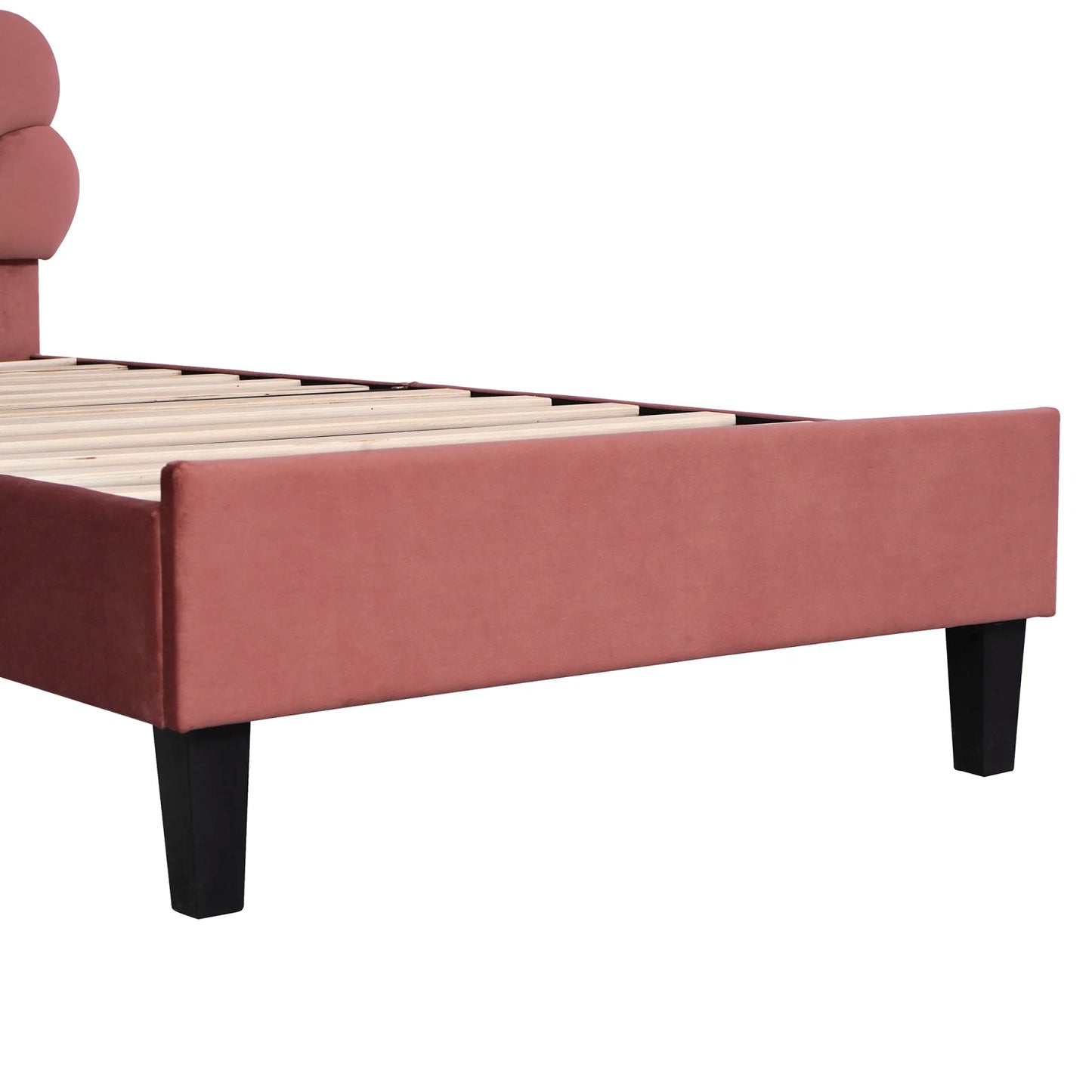 Rosahqnda Children bed Single bed Upholstery bed 90x200cm Floral Headboard and Slatted Slatt Fabric girls bed Without Mattress