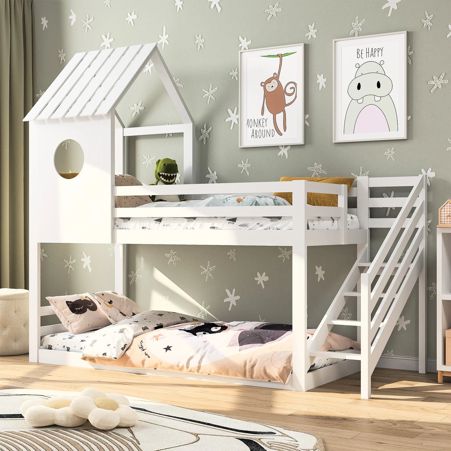 Rosahqnda children's bunk bed 90x200 cm with crash protection and slatted frame