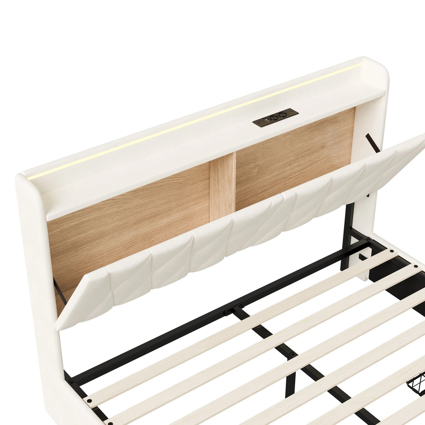 Rosahqnda Upholstered Double Bed with LED&USB&Drawers 140-160*200cm Storage youth Bed multifunctional headboard,velvet beige