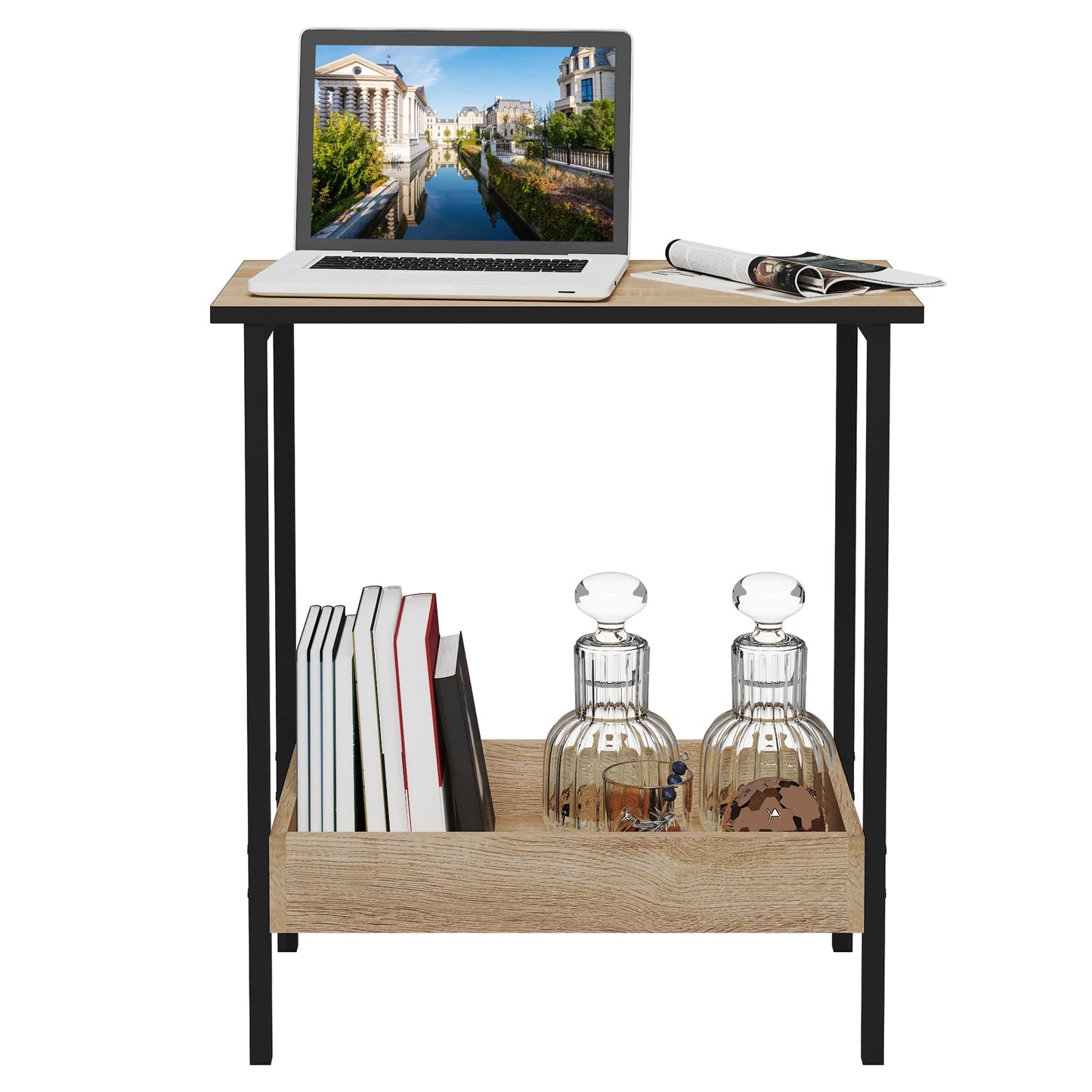 Side Table Coffee Table with 2 Shelves Sofa Console Table with Storage Space for Corner Living Room Bedroom