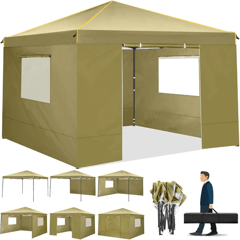 3x3m Folding Gazebo Waterproof Gazebo Party Tent With 4 Side Wall Pop Up Garden Awning Anti-UV For Outdoor Garden Courtyard Tent