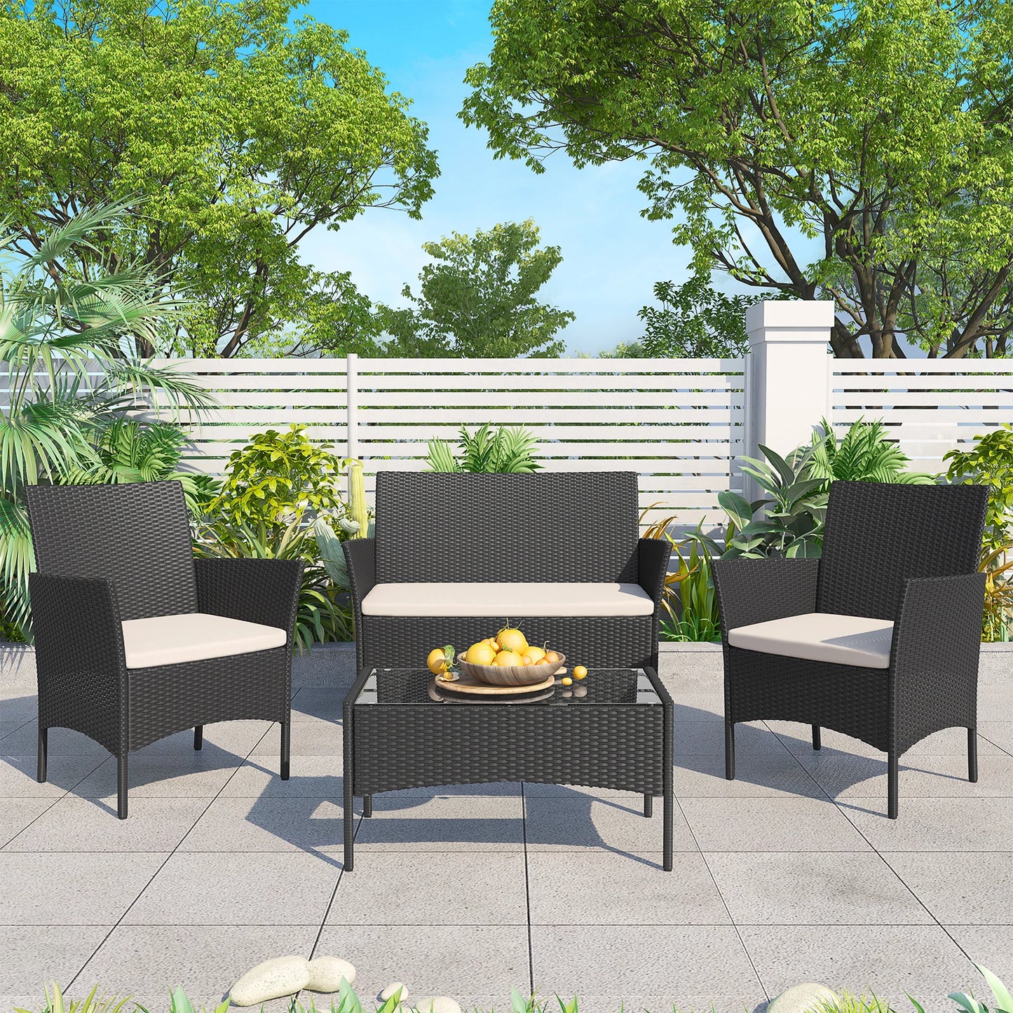 Bigzzia Outdoor furniture Set Home 4PCs Patio Rattan furniture sofa Weaving Wicker Corner Sofa Couch Patio Furnitures Garden