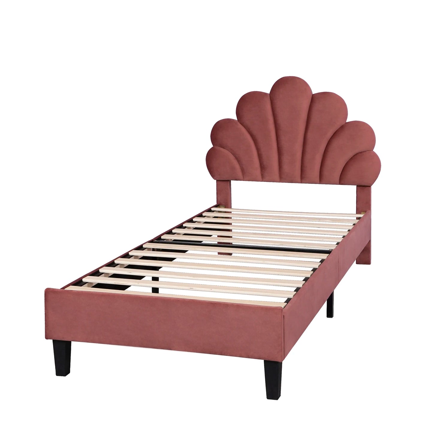 Rosahqnda Children bed Single bed Upholstery bed 90x200cm Floral Headboard and Slatted Slatt Fabric girls bed Without Mattress