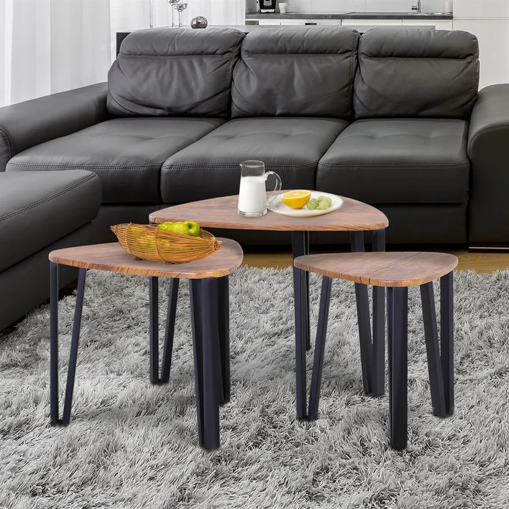 HOMCOM 3 modern coffee tables nest side table with metal legs for