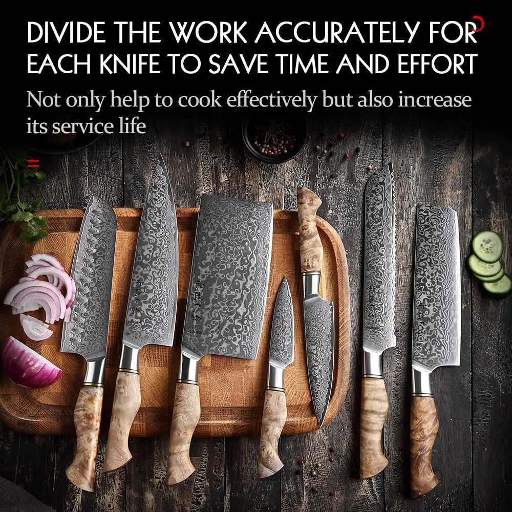 HEZHEN Kitchen Knife Set 1-7PC Damascus Steel knives Chef Knife Kitchen Accessories Professional Chef knives Cooking Tools
Messerset