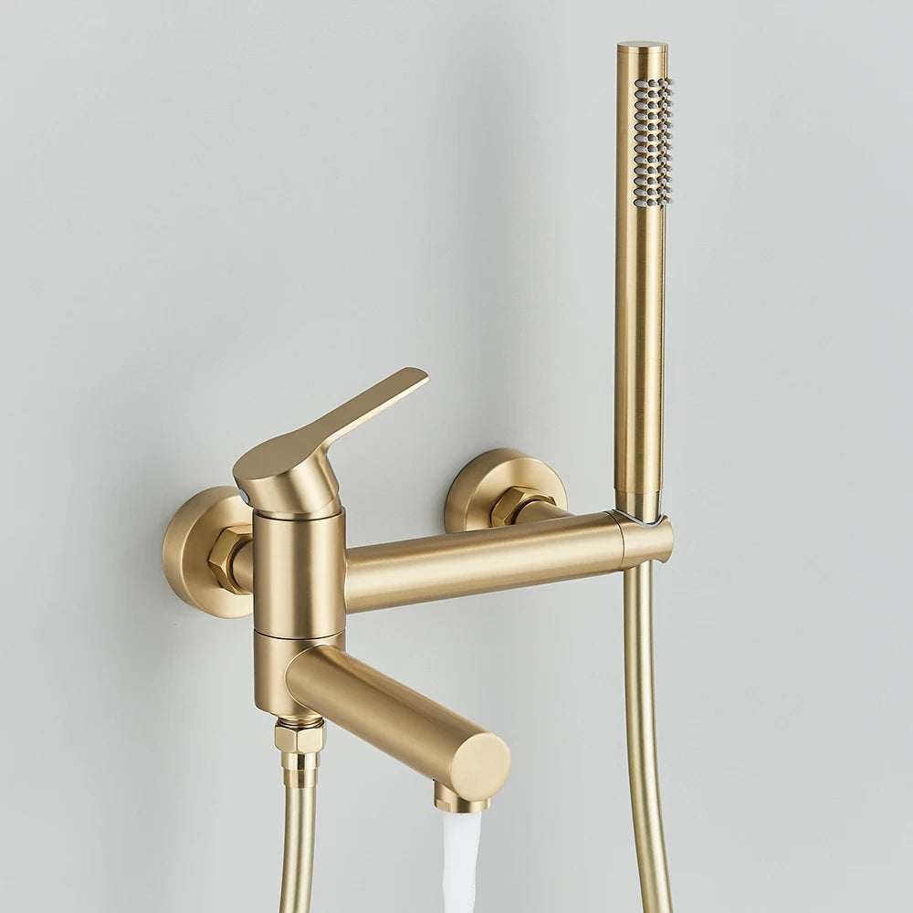 Black Bathroom Bathtub Shower Faucet with Swivel Tub Spout and Handhold Shower Brass Wall Mounted Hot Cold Water Mixer Bath Tap
