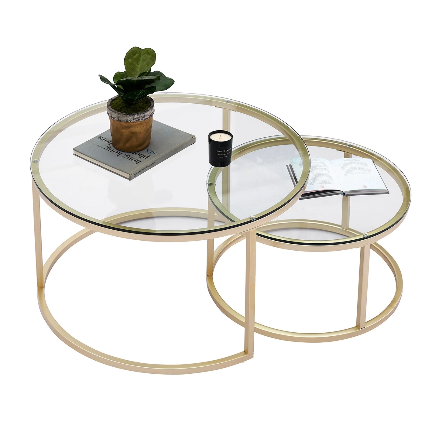 2 in 1 Iron Coffee Table Fashion Small Apartment Living Room Coffee Table Tempered Glass Round Sofa Side Coffee Table