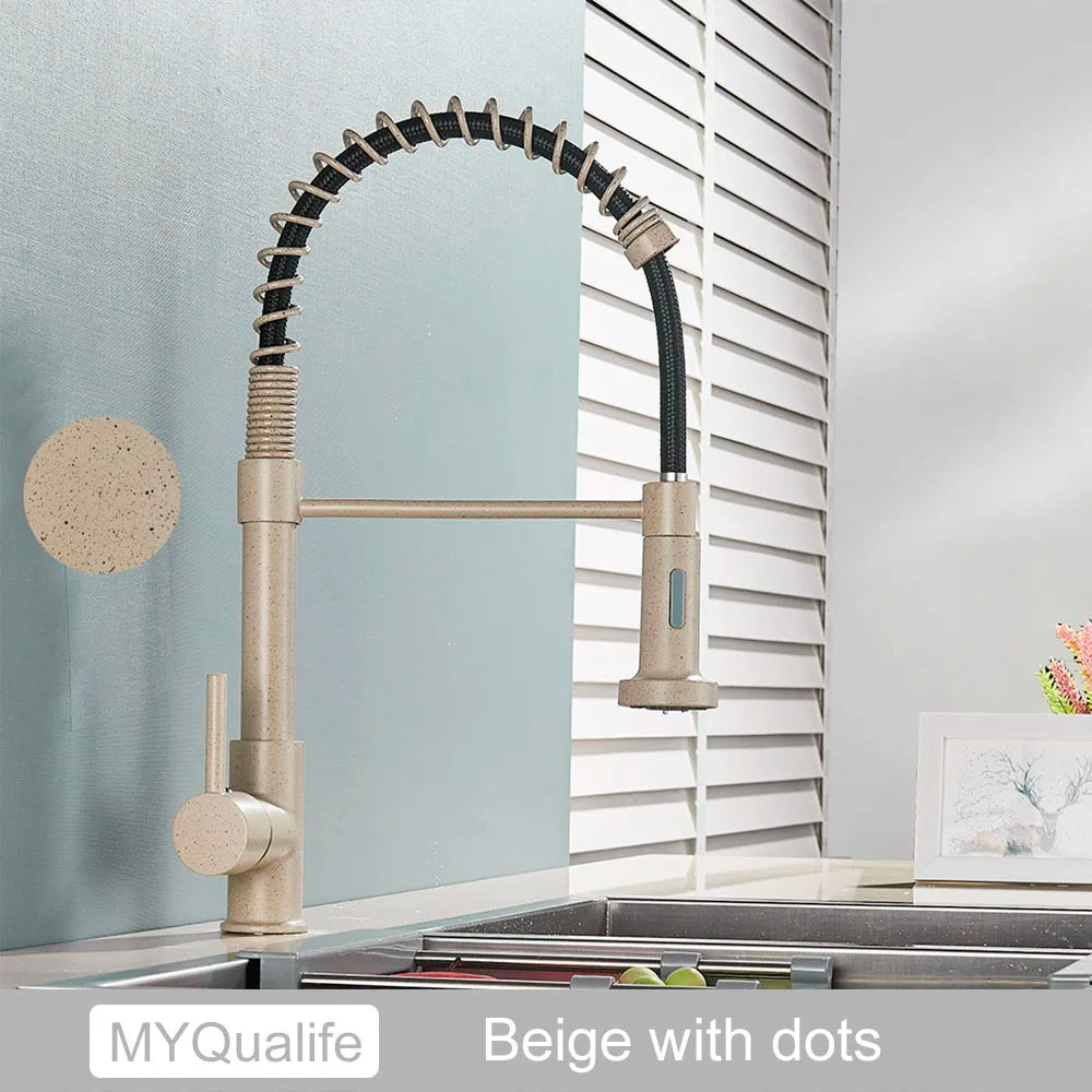 Brushed Gold Kitchen Sink Faucet One Handle Spring Hot and Cold Water Tap Deck Mounted Bathroom Kitchen Crane