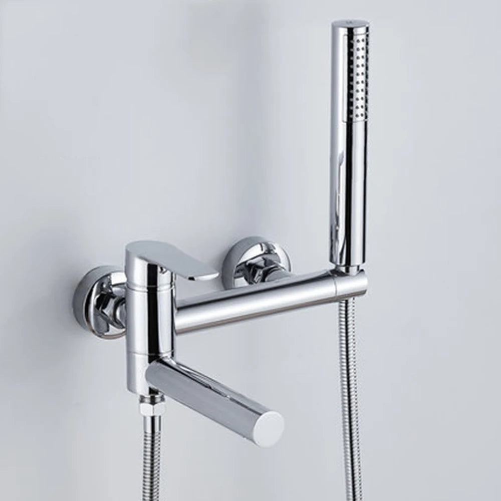 Black Bathroom Bathtub Shower Faucet with Swivel Tub Spout and Handhold Shower Brass Wall Mounted Hot Cold Water Mixer Bath Tap