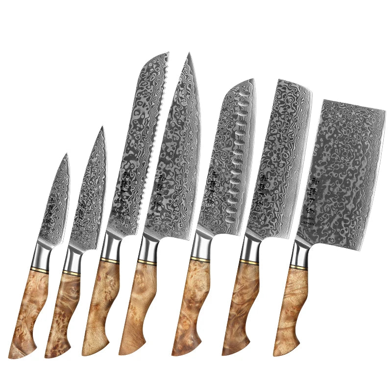 HEZHEN Kitchen Knife Set 1-7PC Damascus Steel knives Chef Knife Kitchen Accessories Professional Chef knives Cooking Tools
Messerset