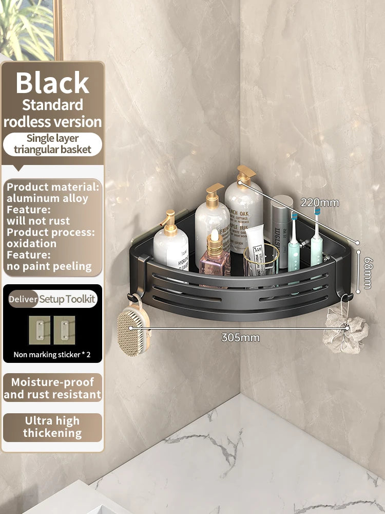 No-Drill Adhesive Style Aluminum Bathroom Shelf Shelves Shampoo Makeup Storage Holder Kitchen Organizer Wall Mounted Rack Access
