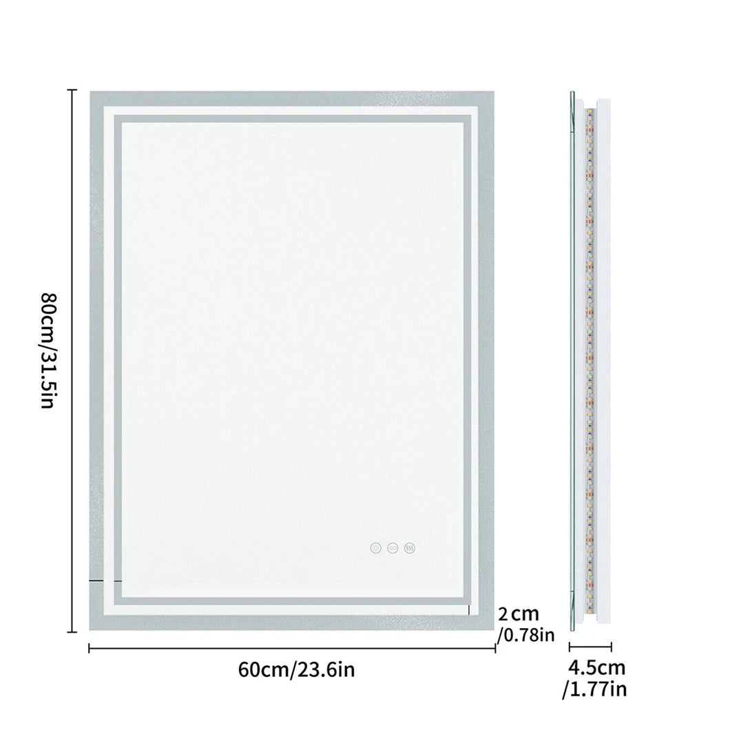LED Bathroom Mirror 3 Size Dimmable Wall Mounted Mirror Rectangle Makeup Mirror Demist, Vertical/ Horizontal Backlit, IP65 Rated