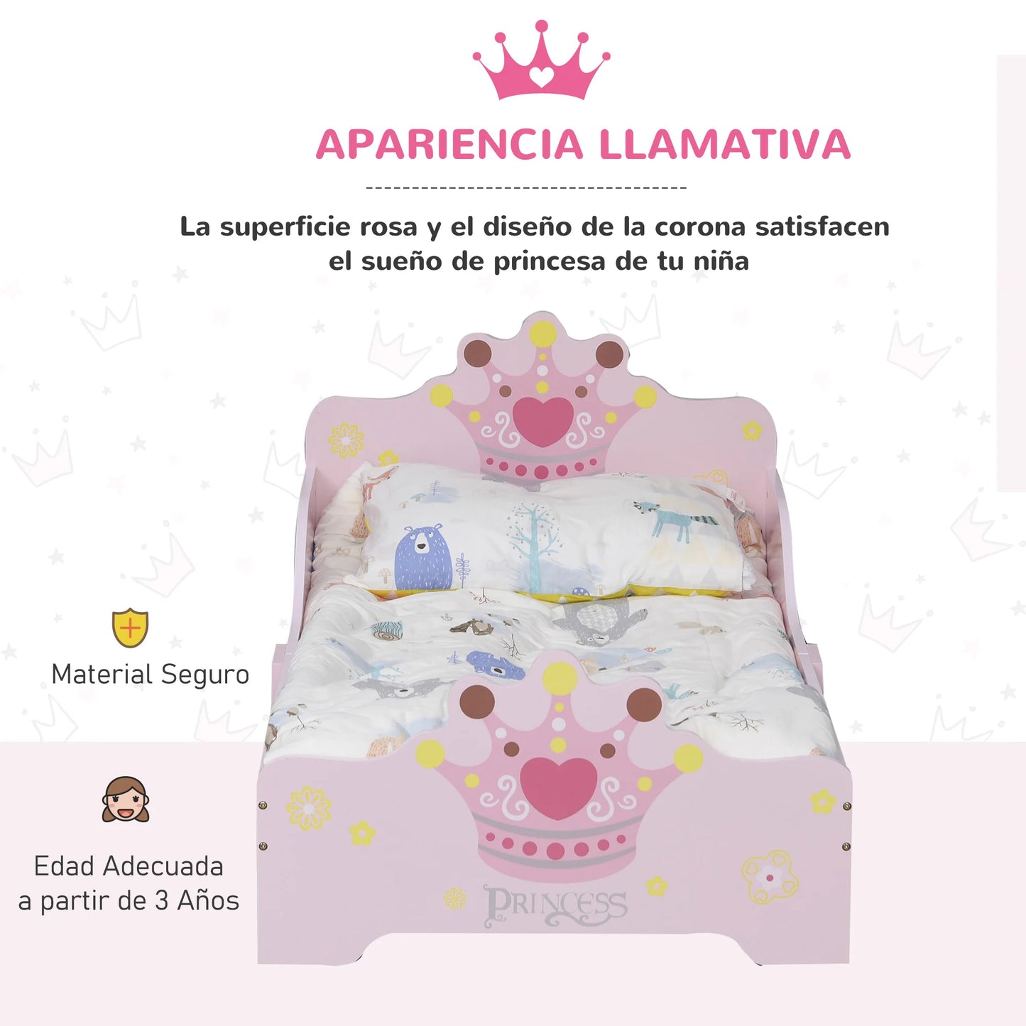 HOMCOM bed for children + 3 years 143x73x60 cm load 50 kg pink