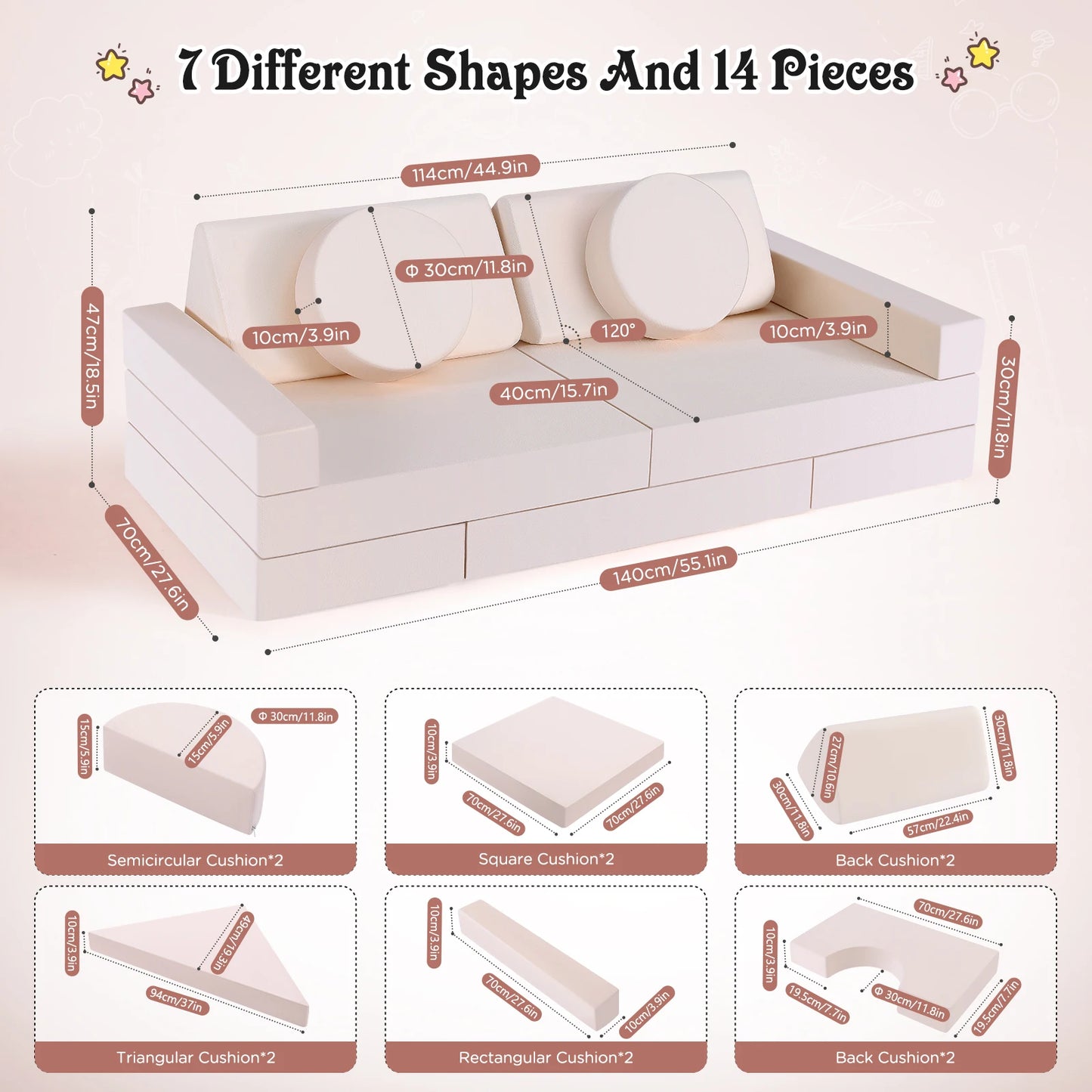 14PCS Kids Sofa Set, Stackable Foam Building Blocks For Boys And Girls, Kids Play Sofa For Sleeping Corner And Playroom Indoor