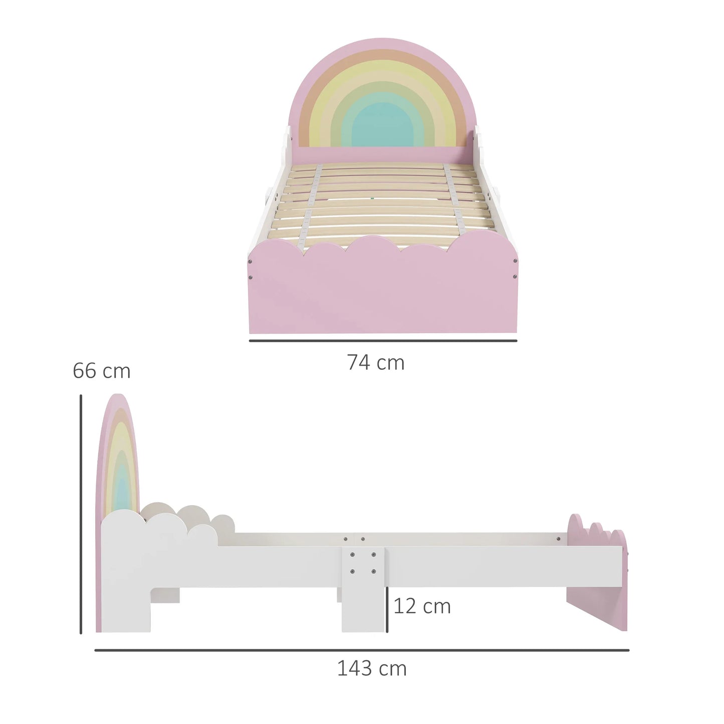 ZONEKIZ bed for children 3-6 years old rainbow 143x74x66 cm pink