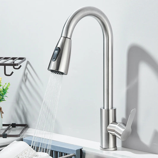 Kitchen Sink Faucets stainless steel Pull Out Kitchen Sink Water Tap Deck Mounted Mixer Stream Sprayer Head Hot Cold Taps