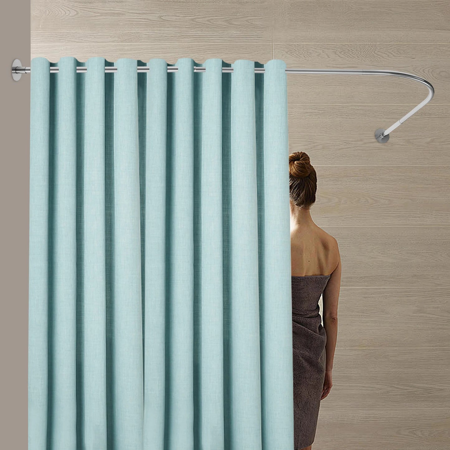 Shower Curtain Rail, Adjustable Shower Curtain Angle Rod, Shower Rod for Bathroom Bathtub