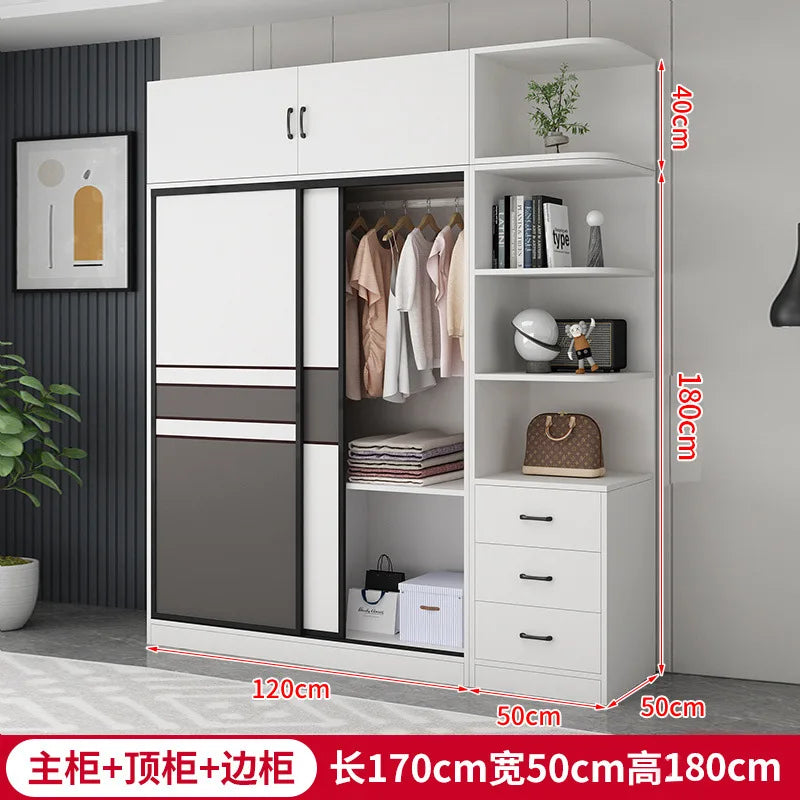 Wardrobe Home Bedroom Simple Assembly Sliding Door Wardrobe Rental Room Children's Modern Simple Small Storage Cabinet