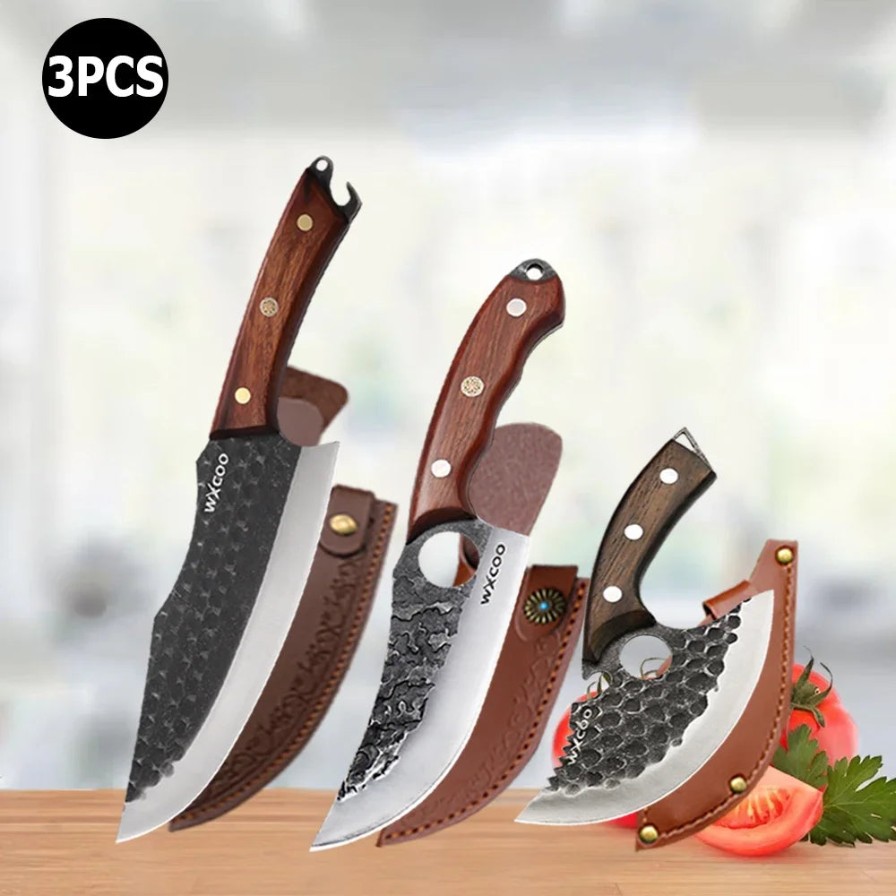 1~4pcs Professional Kitchen Butcher Knife Set for Meat Fish Cleaver Chef 's Knife Hand Forged Boning Knife for Cooking Tool