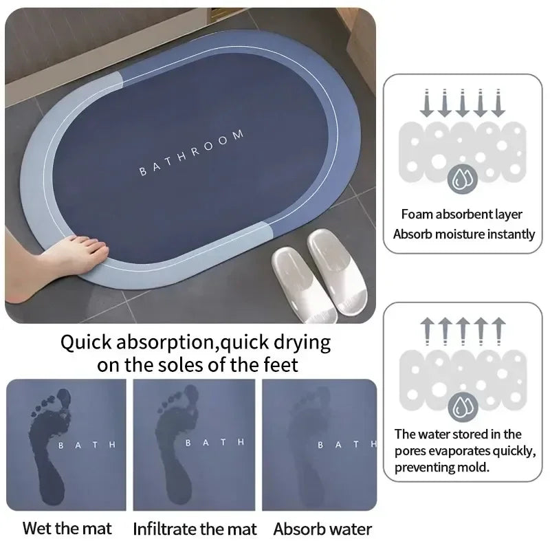 Bathroom Absorbent Bath Mat Coral Velvet Super Rapid Water Absorption Soft & Comfortable Easier Drying Mat Mud Foot Mat Bathroom