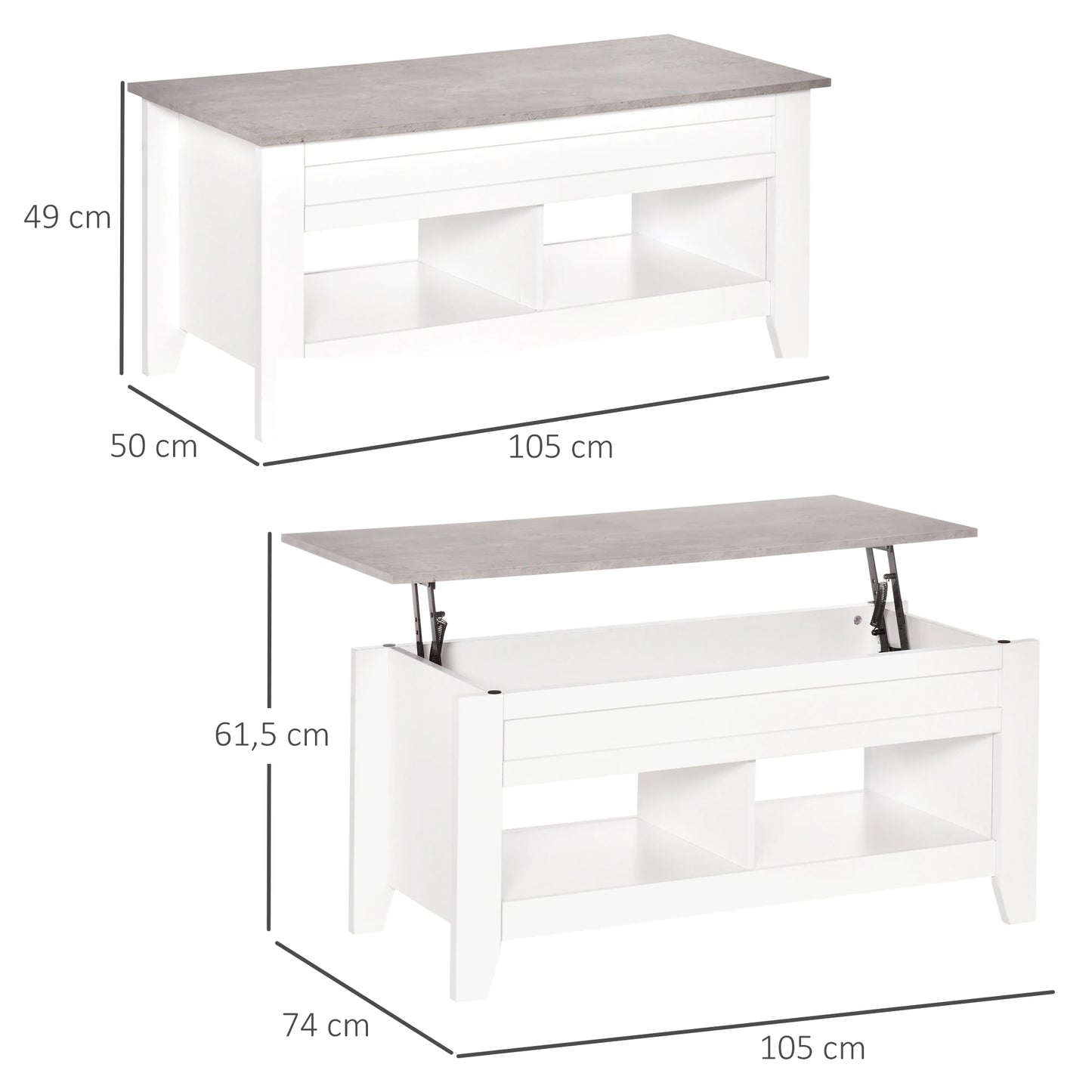 HOMCOM lifting coffee table with 2 compartments living room dining room 105x50x49 cm