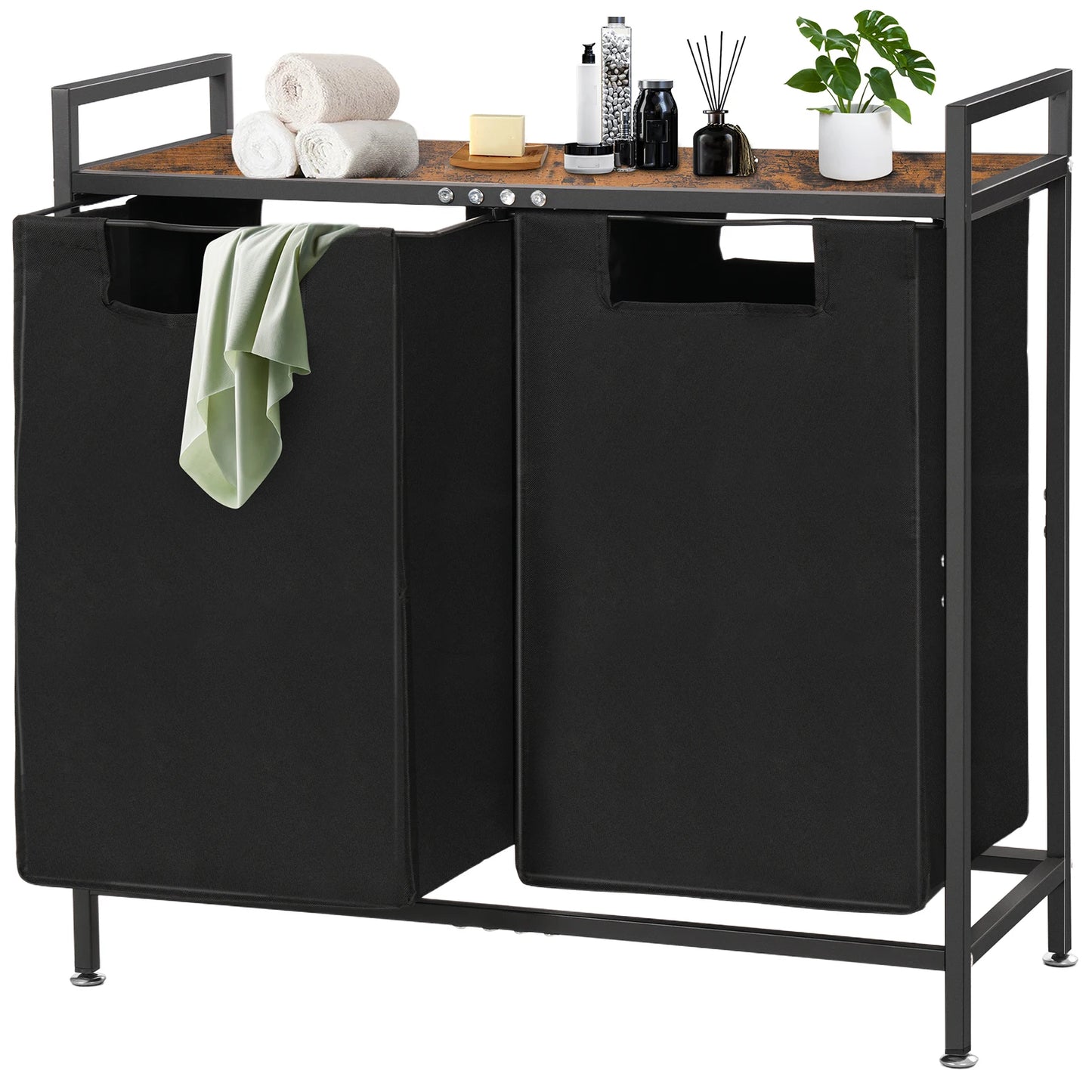 Laundry basket 2 hand fan Laundry Collector with Storage, Laundry Box, Oxford Fabric Laundry Bag Extendable Detachable Frame