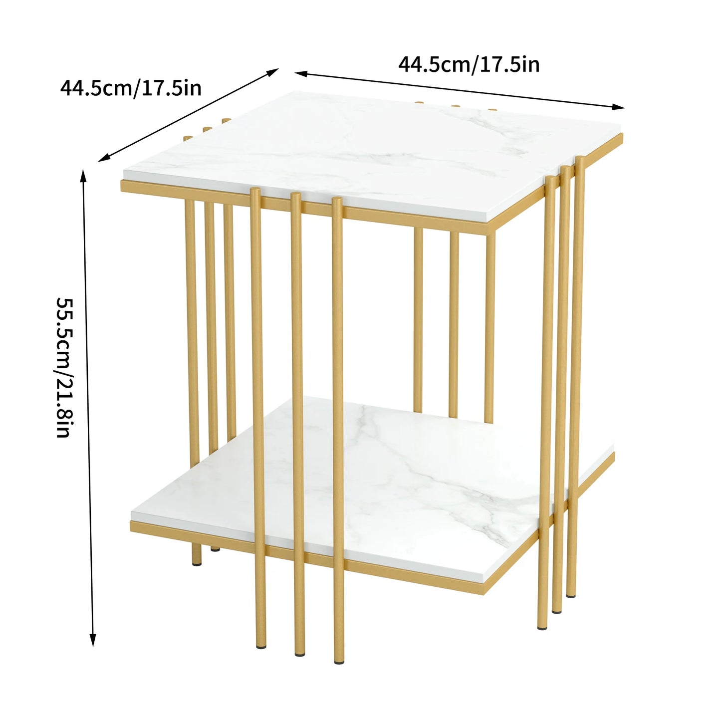 LUVODI Side Table for Living Room Modern 2-tier Square Marble Sofa Side Coffee Table with Gold n Black Metal Frame