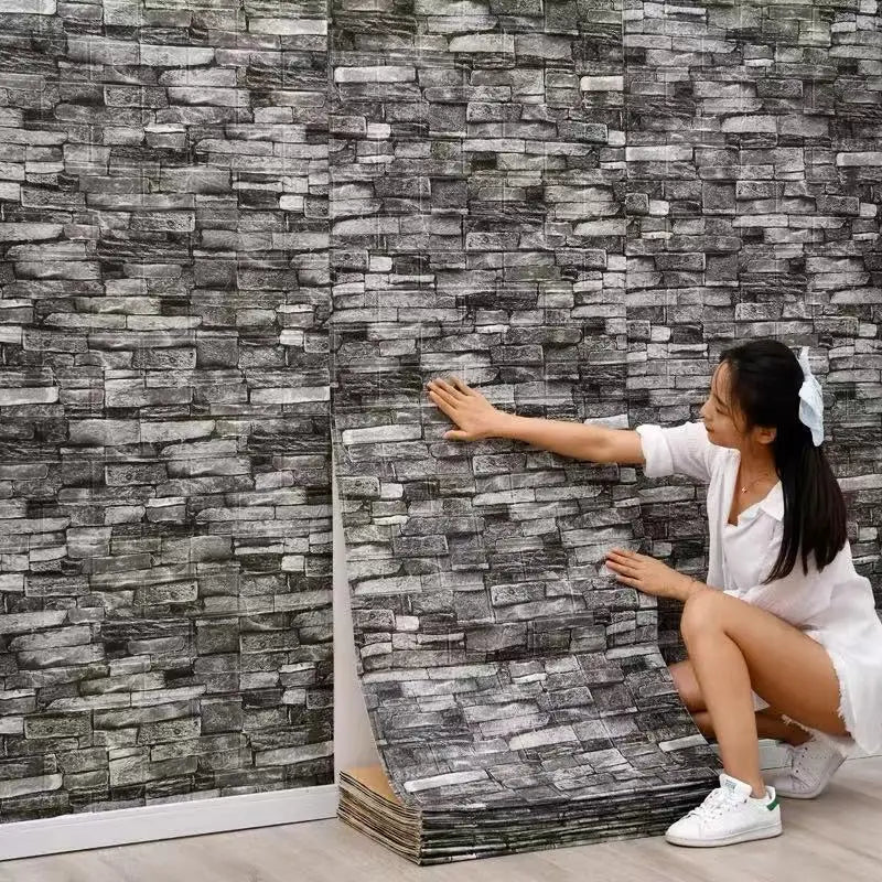 70cmx1m Waterproof and Moisture-proof Self-adhesive DIY Wallpaper Living Room 3D Imitation Brick Bedroom Home Decoration