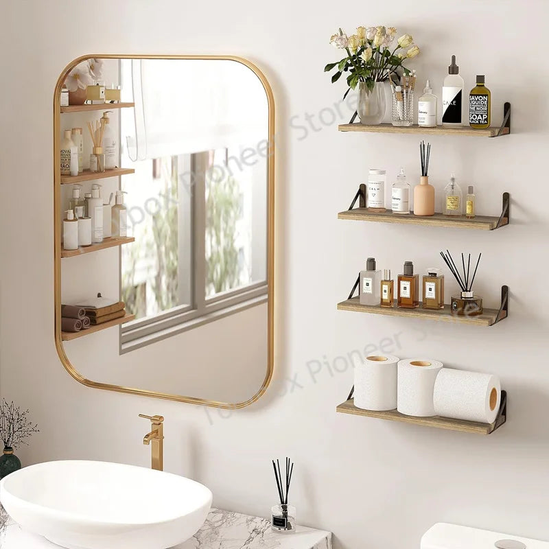 Wooden Wall Shelves Solid Wood Wall Hanging Floating Storage Shelf Bathroom Accessories Simple Design Shelves Supplies