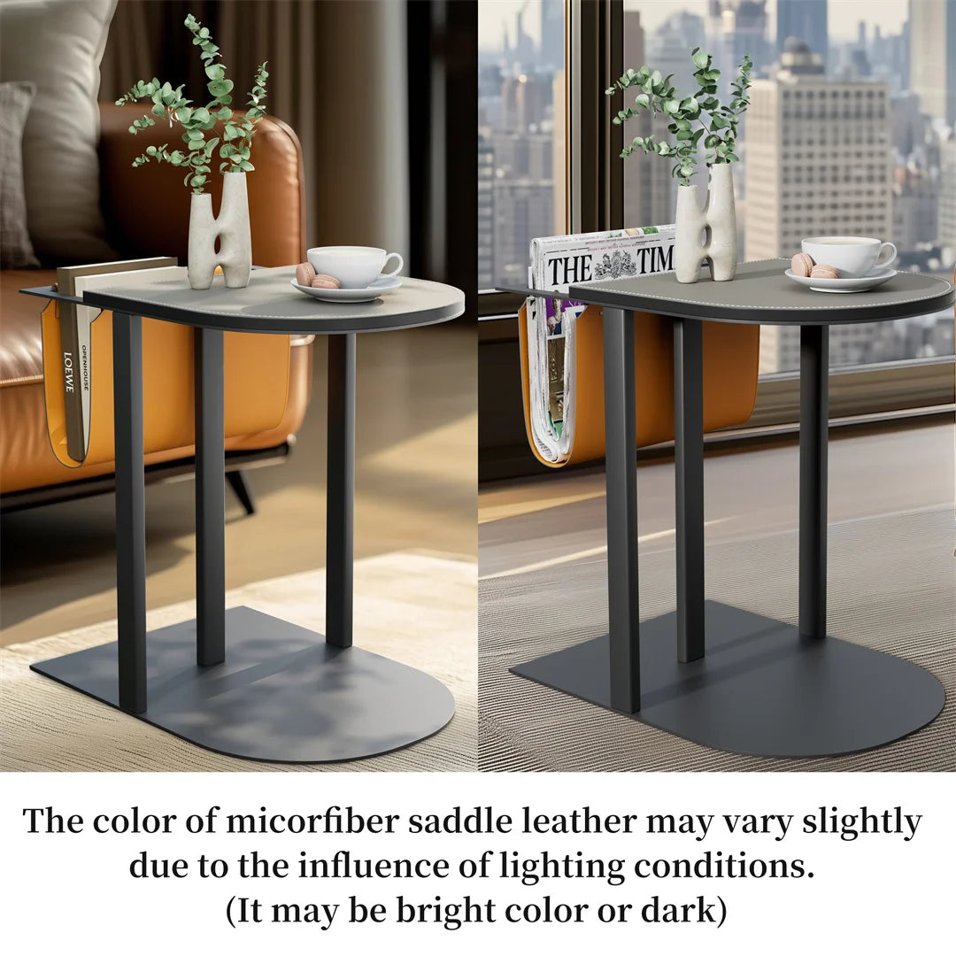 LUVODI Sofa Side Table with Magazine Rack Light-luxury Bedside End Table with Microfiber Saddle Leather for Living Room Bedroom