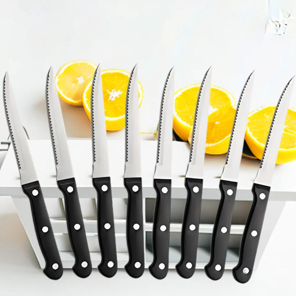 4/6/8/12 Pcs Steak Knives Forks Set Sharp Blade Black PP Handle Outdoor BBQ Picnic Meat Cutter Multi-function Fish Cutting Knife
Küchenmesser, Klassisch