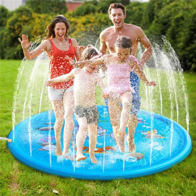 100cm/170cm Inflatable Outdoor Spray Pool Splash Pad Sprinkler for Kids Children Water Play Mat Non Slip Blue Dolphin Pattern