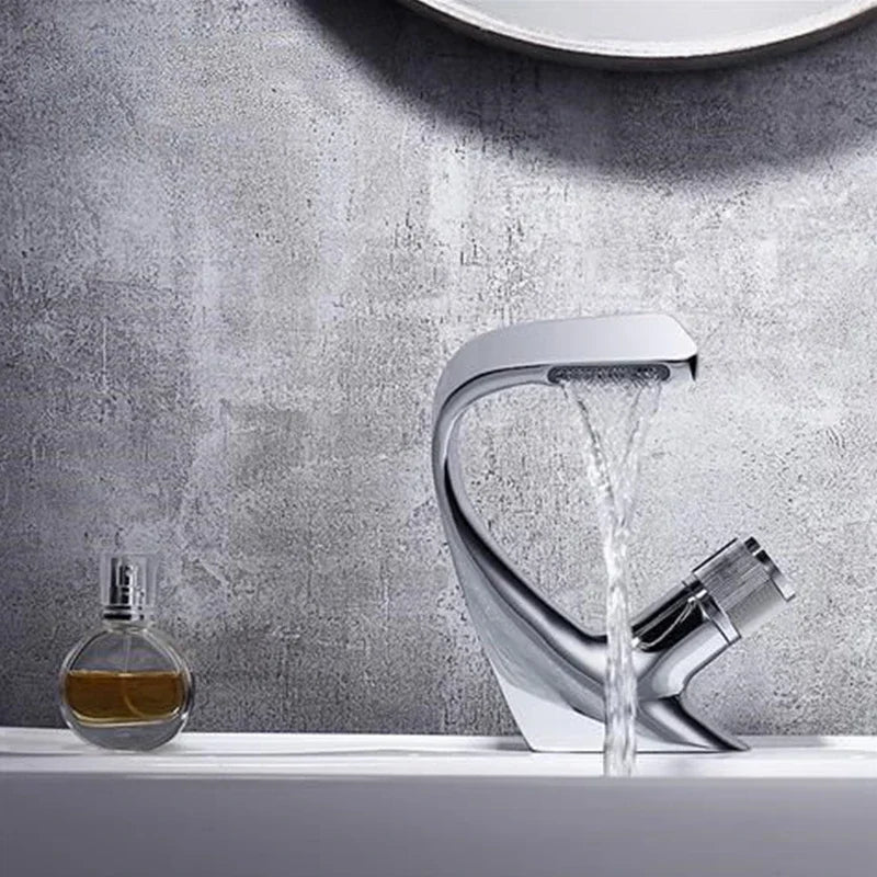Waterfall faucet Stainless steel hot and cold water faucet G1/2 (20 mm) thread Wash basin faucet High-end art