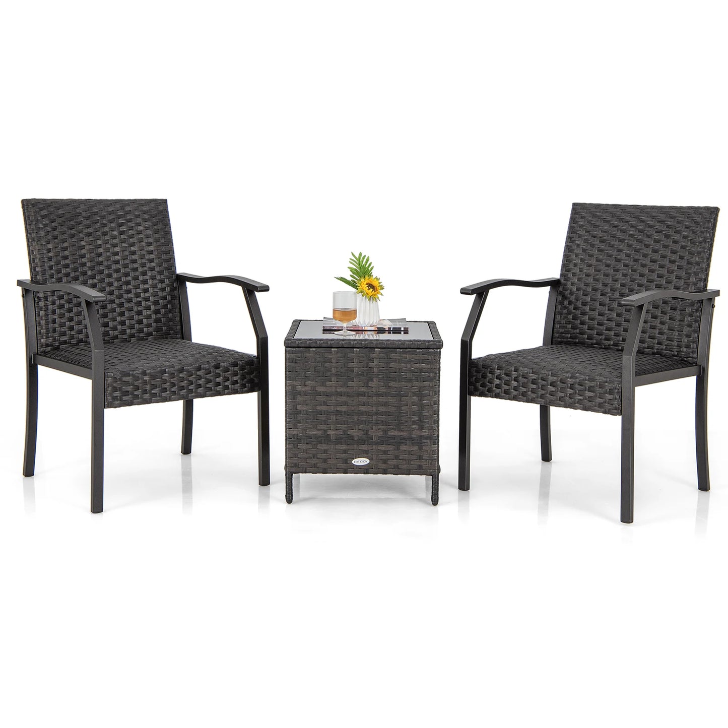3-piece garden furniture set, rattan balcony set with 2 chairs and table, balcony furniture with upholstered seat, rattan furniture for small